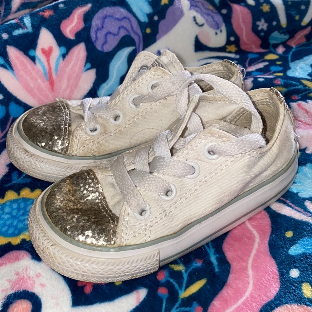 White and silver glitter Converse